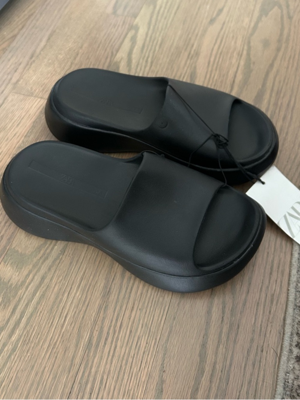 Zara Black Chunky Platform Slide Sandals